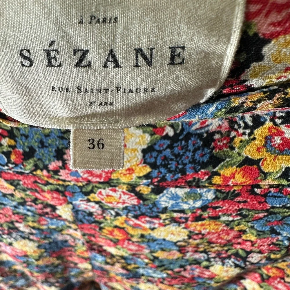 Sezane Dorian Ruffled Hem Short in Sunflowers High Waist 36 or 4 Womens Floral